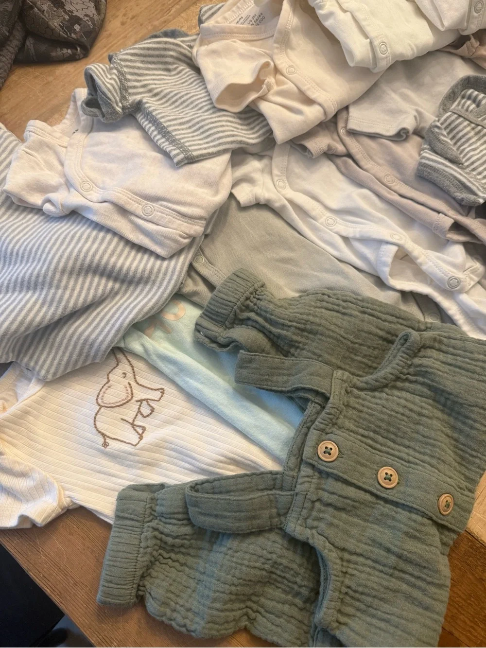 Neutral Striped and Solid Baby Onesie Set - Soft Blue, White, Cream & Green
